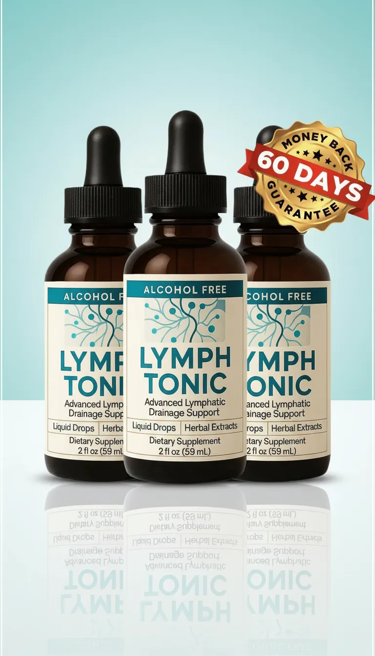 Three bottles of Lymph Tonic advanced lymphatic drainage liquid supplement.